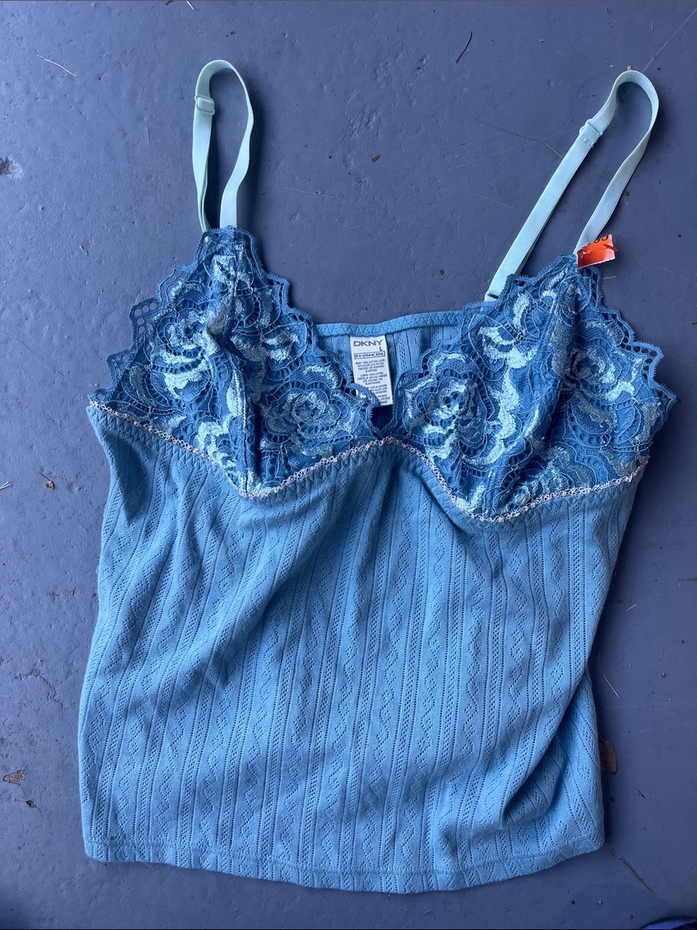 DKNY Y2K  Teal Lace-Trim Camisole NWT L
